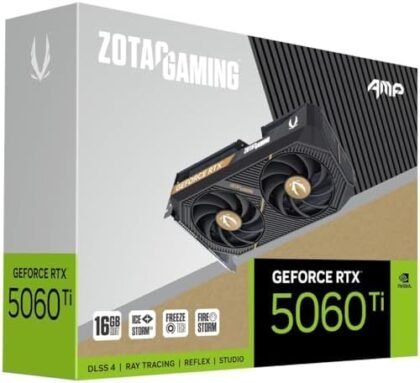 ZOTAC Gaming GeForce RTX 5060 Ti 16GB AMP DLSS 4 16GB GDDR7 128-bit 28 Gbps PCIE 5.0 Gaming Graphics Card, IceStorm 2.0 Cooling, White LED Lighting, ZT-B50620F-10M : Electronics