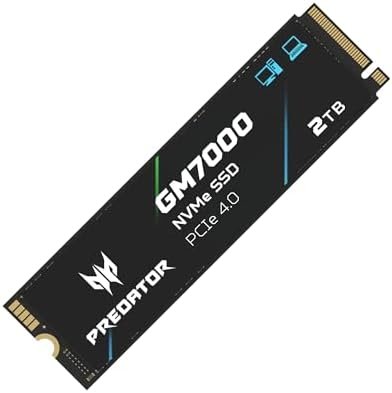 Predator M.2 SSD 2TB GM7000 with DRAM Cache NVMe 1.4 2280 PCIe Gen4×4 Ultra high Speed (Maximum Read: 7400MB/s, max Write: 6700MB/s) 3D NAND TLC Internal SSD Compatible with PS5 Pro - BL.9BWWR.106 : Electronics