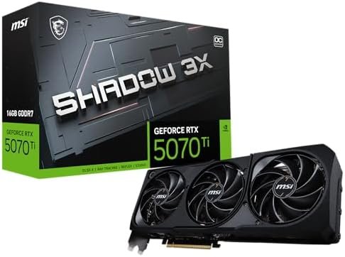 MSI Gaming RTX 5070 TI 16G Shadow 3X OC Graphics Card (16GB GDDR7, 256-bit, Extreme Performance: 2497 MHz, DisplayPort x3 2.1a, HDMI 2.1b, NVIDIA Blackwell Architecture) : Electronics
