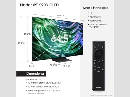 Samsung 65-Inch Class OLED 4K S90D Series HDR+ Smart TV w/Dolby Atmos, Object Tracking Sound Lite, Motion Xcelerator, Real Depth Enhancer, 4K AI Upscaling, Alexa Built-in (QN65S90D, 2024 Model) : Electronics - Image 2